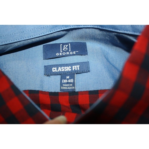 George Red & Black Plaid Mens Shirt Size M (38/40) LS Wrinkle Resistant NWT - Picture 8 of 9